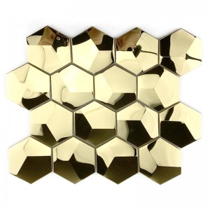 3D Gold mosaic tiles hexagon mirror tiles metal mosaic for kitchen splashback/bathroom decoration